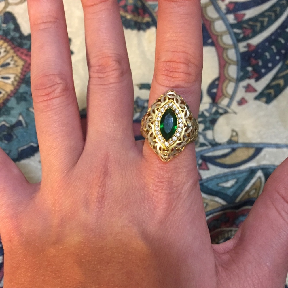 Antique gold plated emerald ring